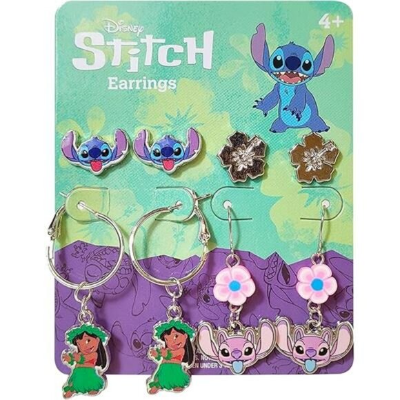 Stitch earrings set for girls hypoallergenic stud and dangle drop charm jewelry - Picture 6 of 6